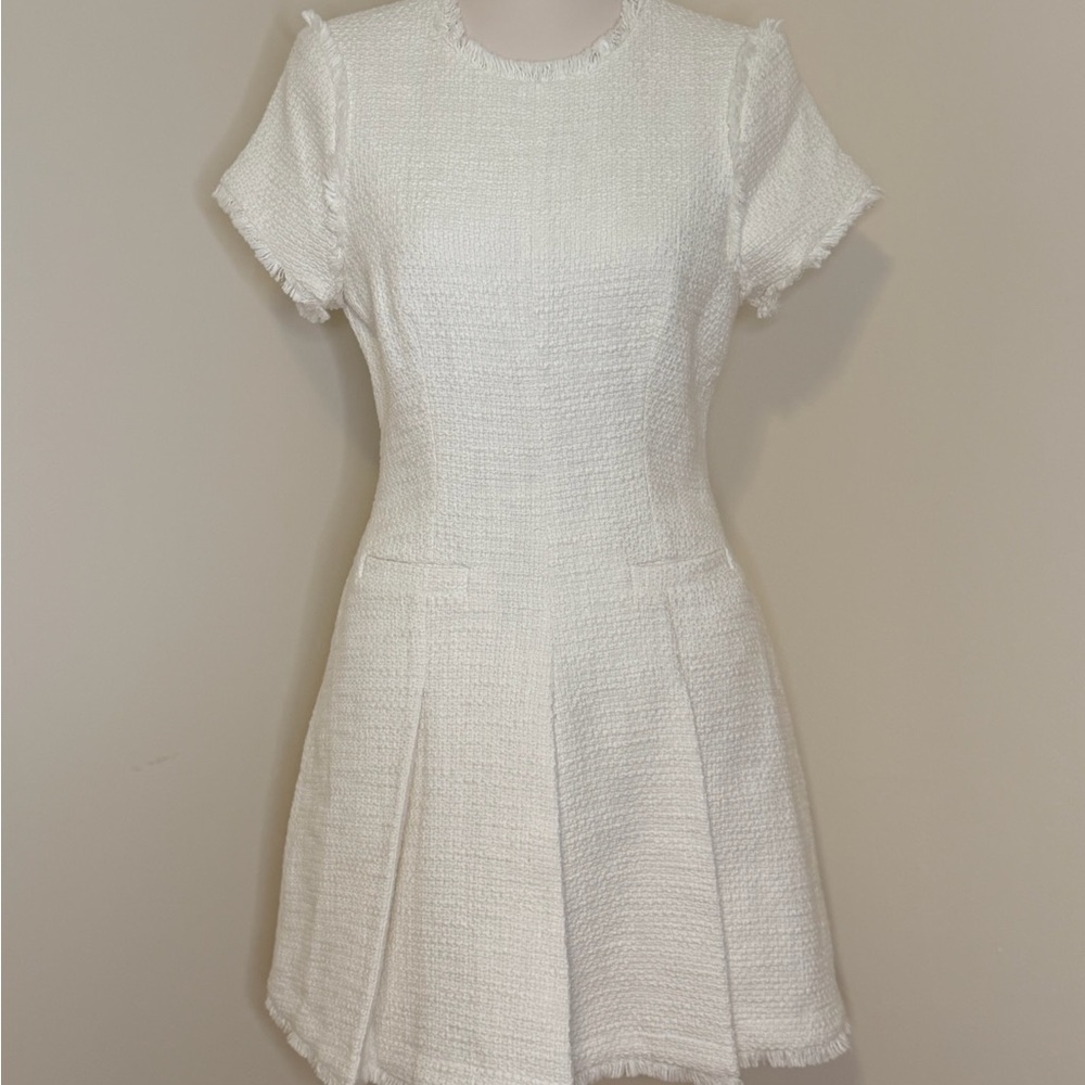 cinq a sept White Textured Short-Sleeve Fit-and-Flare Dress